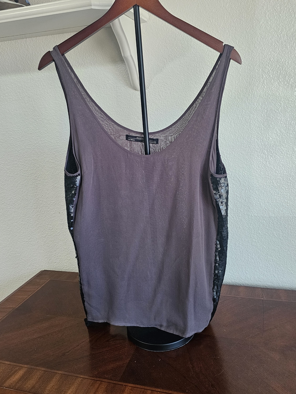AllSaints Women's Sleeveless Sequin-Trim Tank Top Gray 100% Viscose